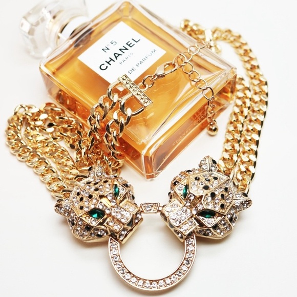 Leopard Necklace Stunning Crystal Door-knocker Dual Strand NY Style Adjustable - Picture 16 of 16